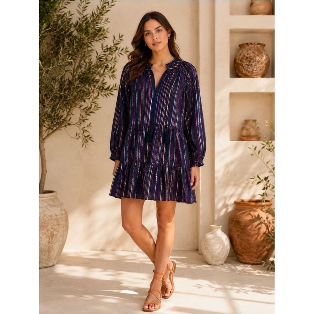 ROLLER RABBIT NWT Long Sleeve Tassel Tie Rainbow Lurex Janni Dress M